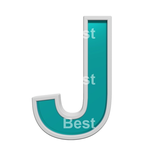 One letter from turquoise glass with white frame alphabet set, isolated on white. 