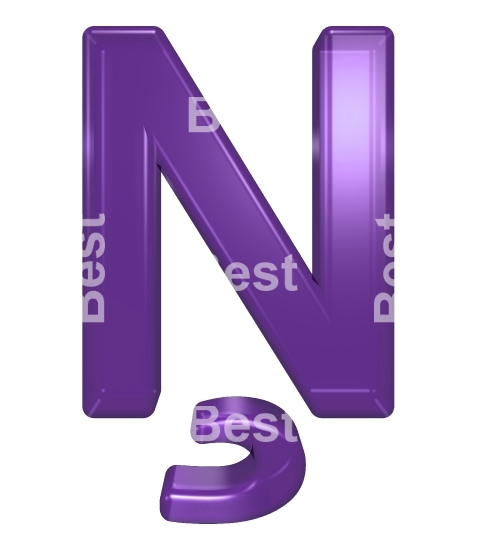 One letter from violet glass alphabet set, isolated on white.