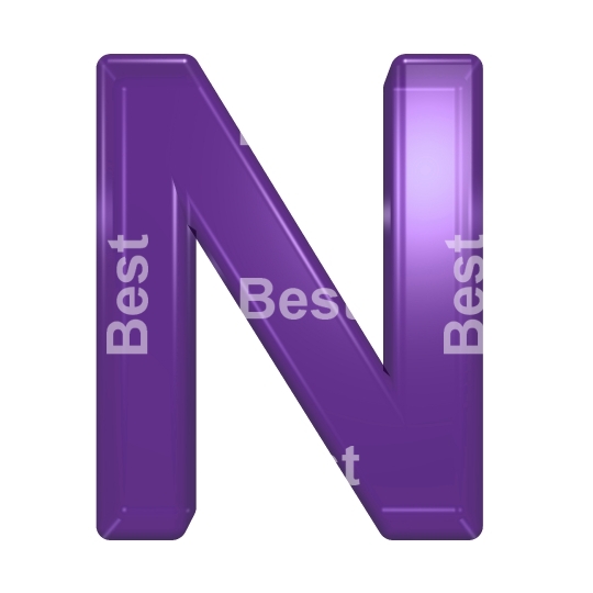 One letter from violet glass alphabet set, isolated on white.