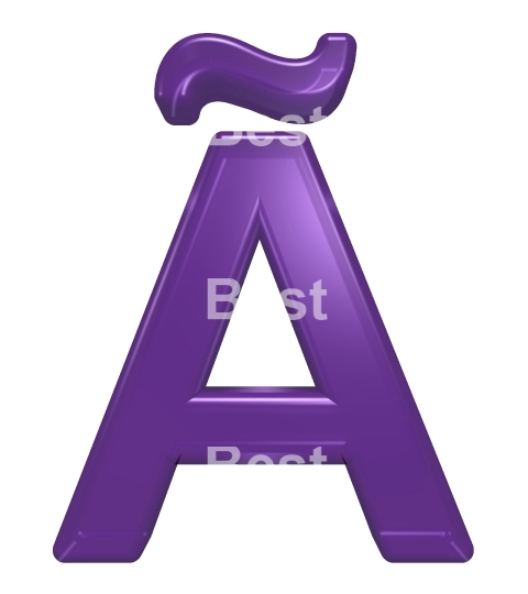 One letter from violet glass alphabet set, isolated on white.