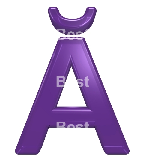 One letter from violet glass alphabet set, isolated on white.