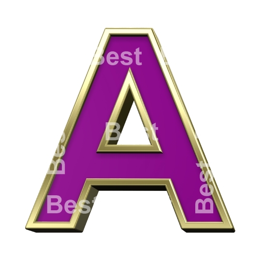 One letter from violet with gold shiny frame alphabet set