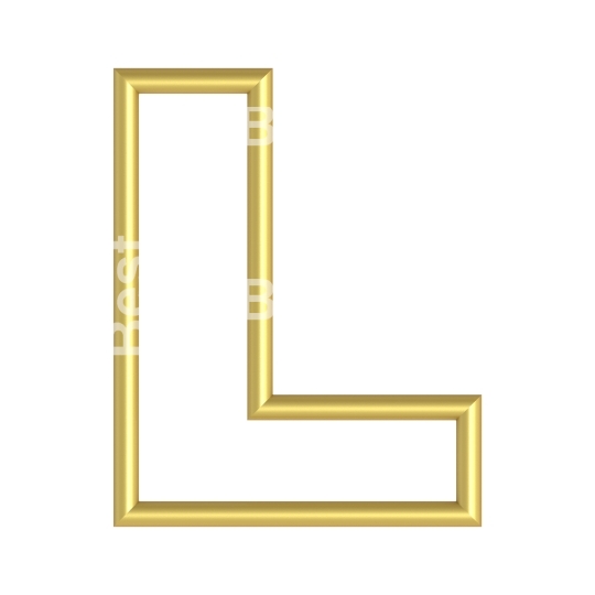 One letter from white with gold shiny frame alphabet set, isolated on white