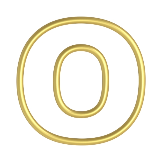 One letter from white with gold shiny frame alphabet set, isolated on white