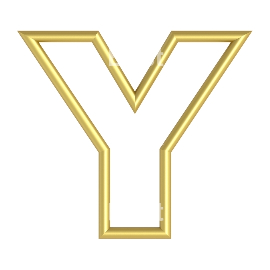 One letter from white with gold shiny frame alphabet set, isolated on white
