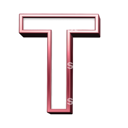 One letter from white with shiny red frame alphabet set, isolated on white.