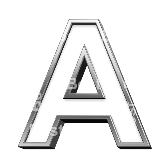 One letter from white with silver shiny frame alphabet set, isolated on white. 
