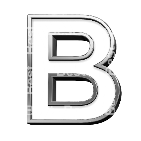 One letter from white with silver shiny frame alphabet set, isolated on white. 
