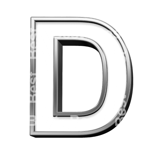 One letter from white with silver shiny frame alphabet set, isolated on white. 