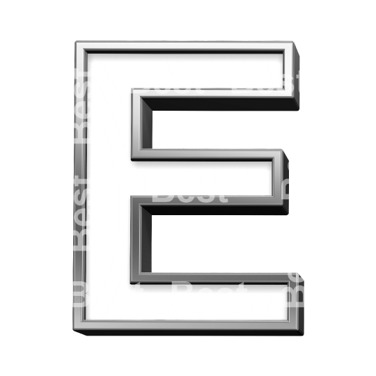 One letter from white with silver shiny frame alphabet set, isolated on white. 