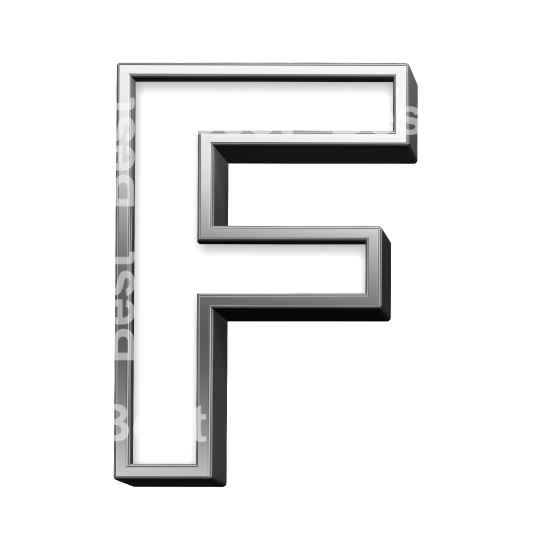 One letter from white with silver shiny frame alphabet set, isolated on white. 