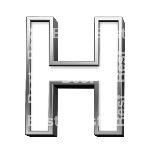 One letter from white with silver shiny frame alphabet set, isolated on white. 