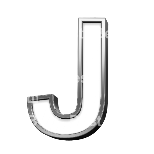 One letter from white with silver shiny frame alphabet set, isolated on white. 