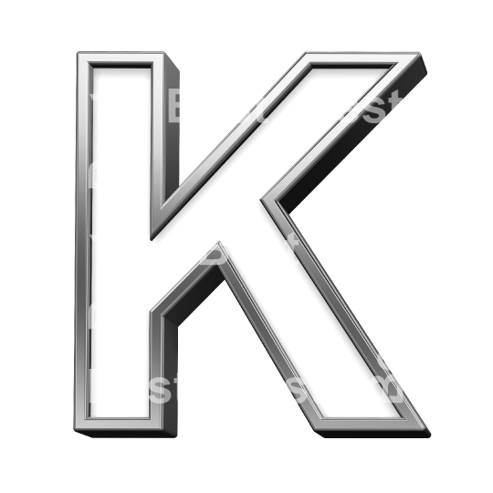 One letter from white with silver shiny frame alphabet set, isolated on white. 
