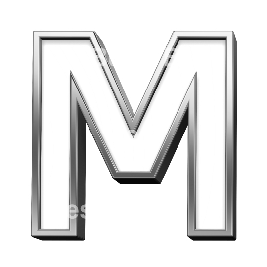 One letter from white with silver shiny frame alphabet set, isolated on white. 