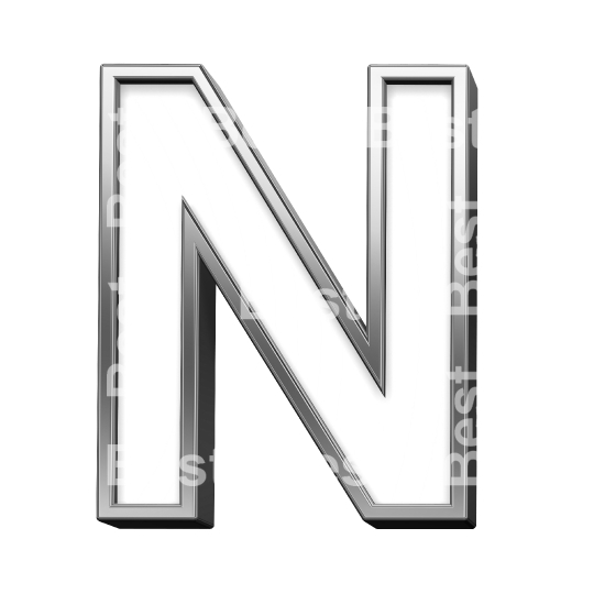 One letter from white with silver shiny frame alphabet set, isolated on white. 