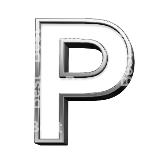 One letter from white with silver shiny frame alphabet set, isolated on white. 