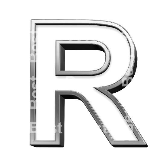 One letter from white with silver shiny frame alphabet set, isolated on white. 