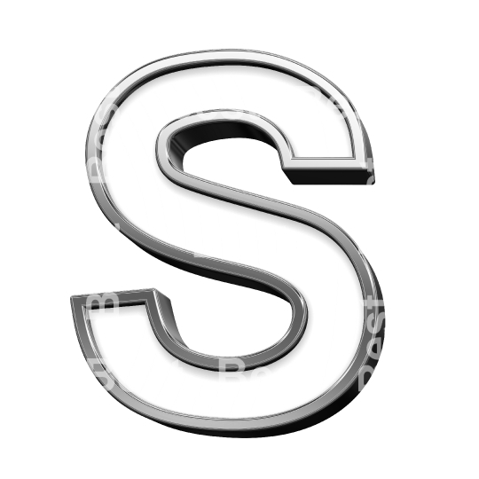 One letter from white with silver shiny frame alphabet set, isolated on white. 