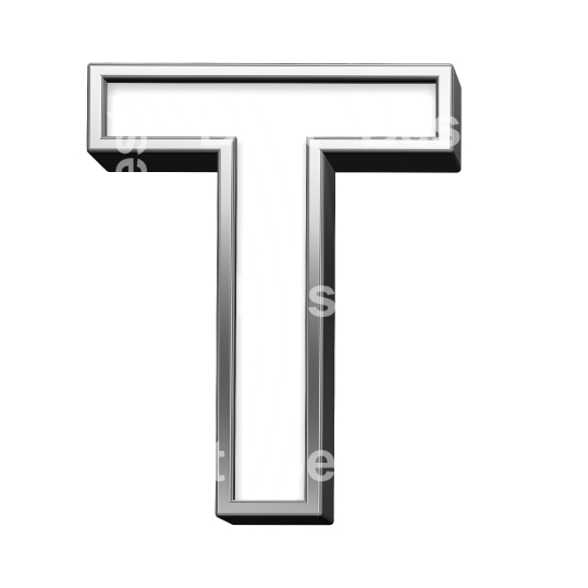One letter from white with silver shiny frame alphabet set, isolated on white. 