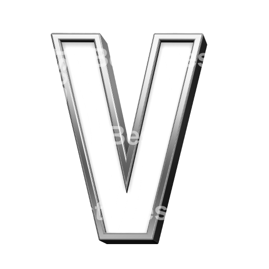 One letter from white with silver shiny frame alphabet set, isolated on white. 