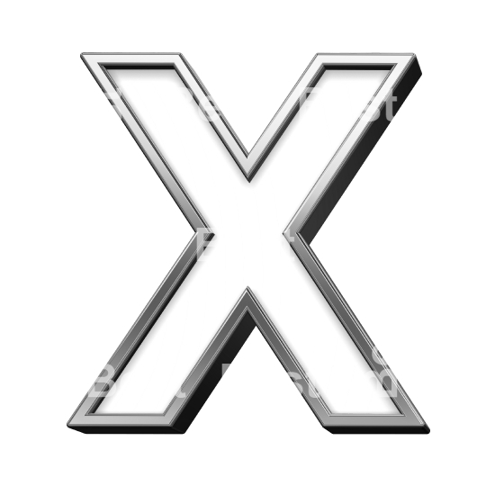 One letter from white with silver shiny frame alphabet set, isolated on white. 