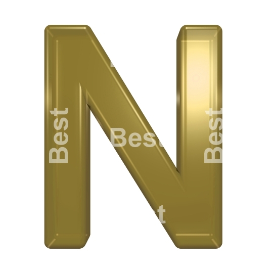 One letter from yellow glass alphabet set, isolated on white.