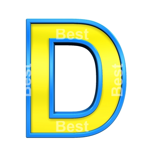 One letter from yellow glass with blue frame alphabet set, isolated on white. 