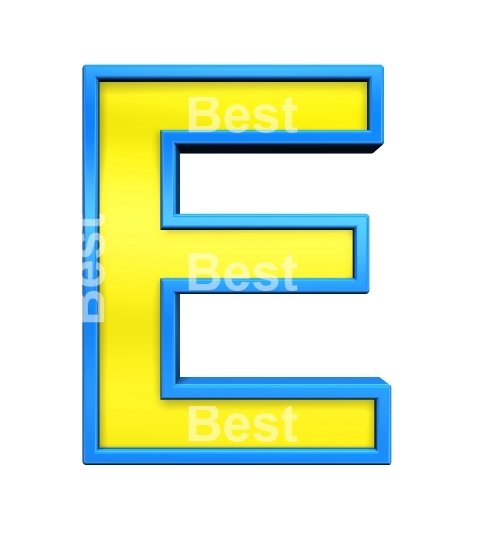 One letter from yellow glass with blue frame alphabet set, isolated on white. 