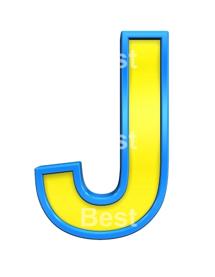 One letter from yellow glass with blue frame alphabet set, isolated on white. 
