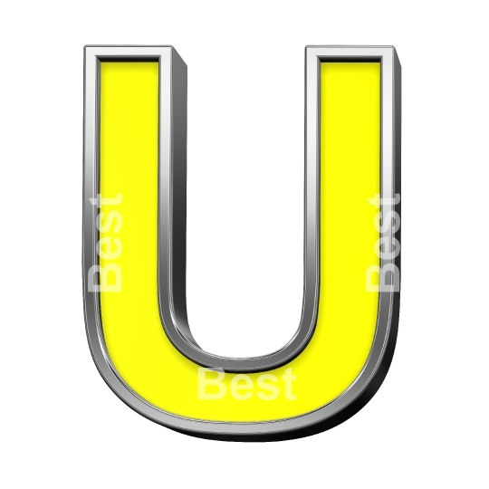 One letter from yellow with chrome frame alphabet set, isolated on white. 