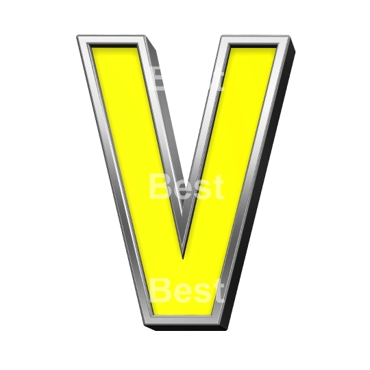One letter from yellow with chrome frame alphabet set, isolated on white. 