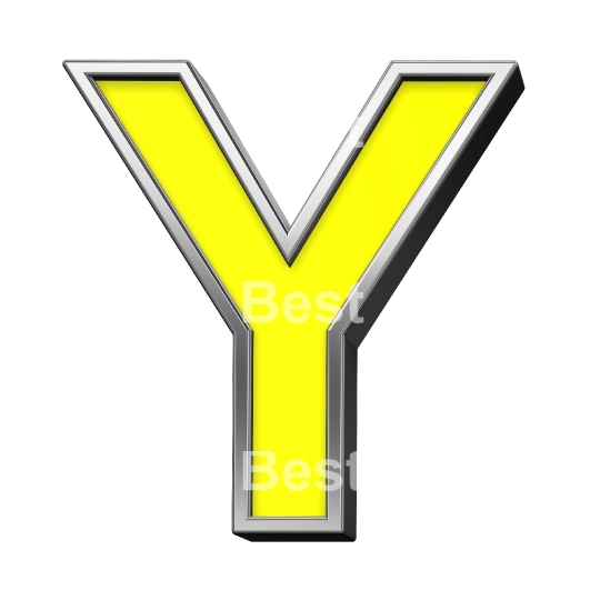 One letter from yellow with chrome frame alphabet set, isolated on white. 