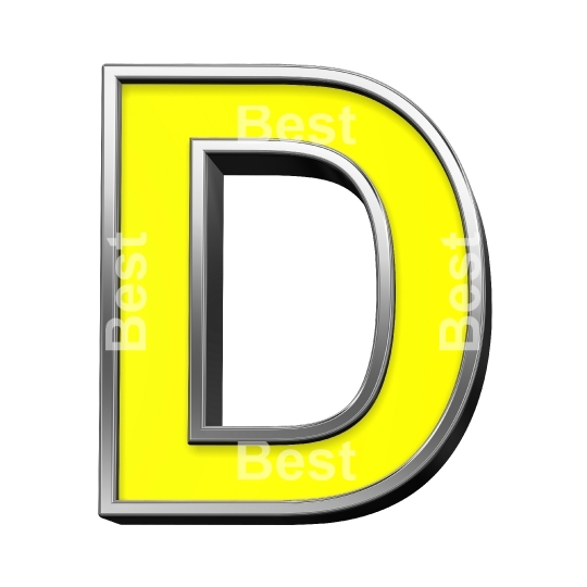 One letter from yellow with chrome frame alphabet set, isolated on white. 