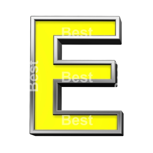 One letter from yellow with chrome frame alphabet set, isolated on white. 