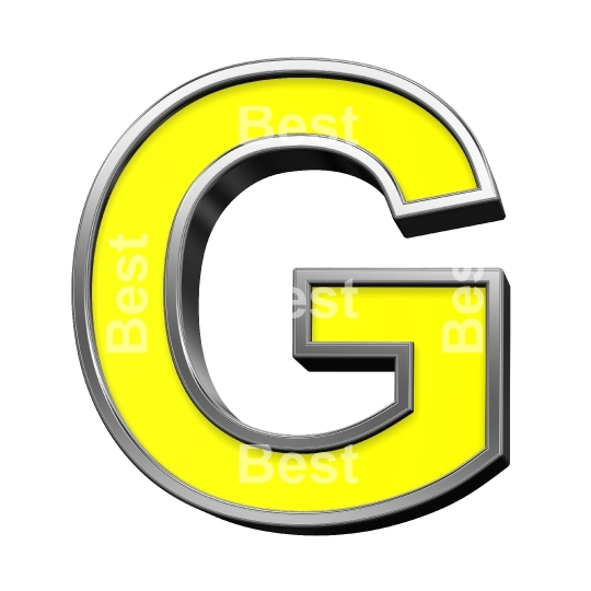 One letter from yellow with chrome frame alphabet set, isolated on white. 