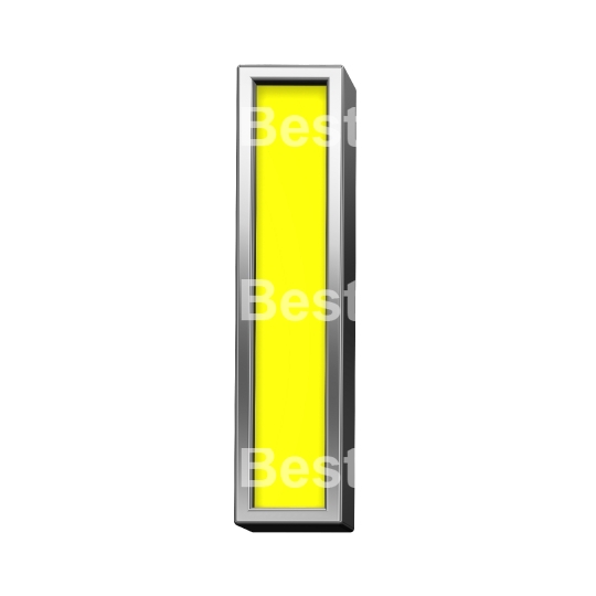 One letter from yellow with chrome frame alphabet set, isolated on white. 