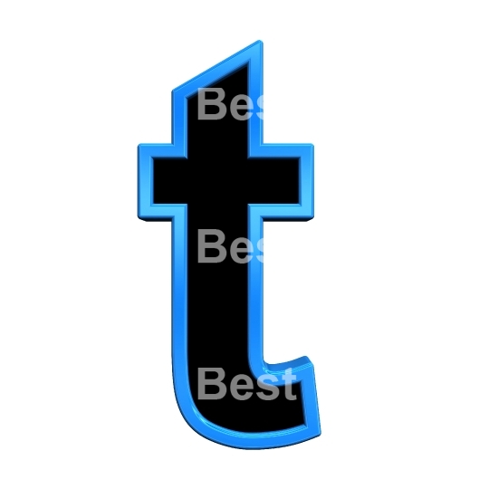 One lower case letter from black glass with blue frame alphabet set, isolated on white. 