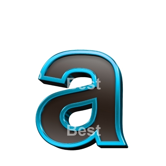 One lower case letter from black glass with blue frame alphabet set, isolated on white.