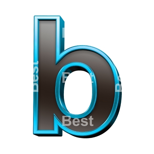 One lower case letter from black glass with blue frame alphabet set, isolated on white.