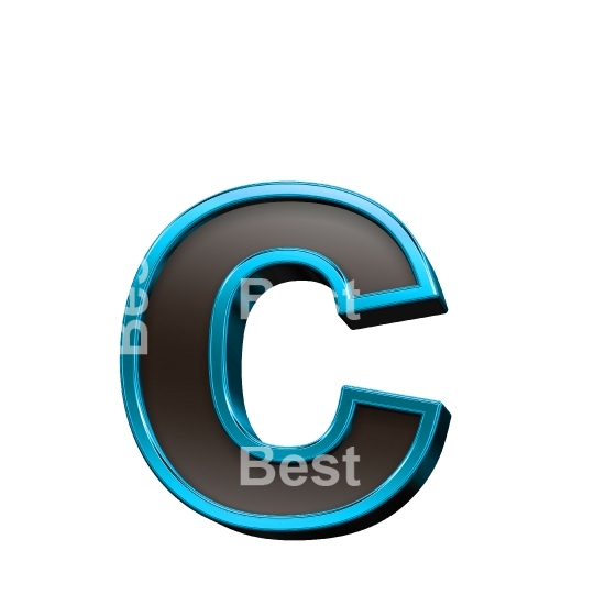 One lower case letter from black glass with blue frame alphabet set, isolated on white.
