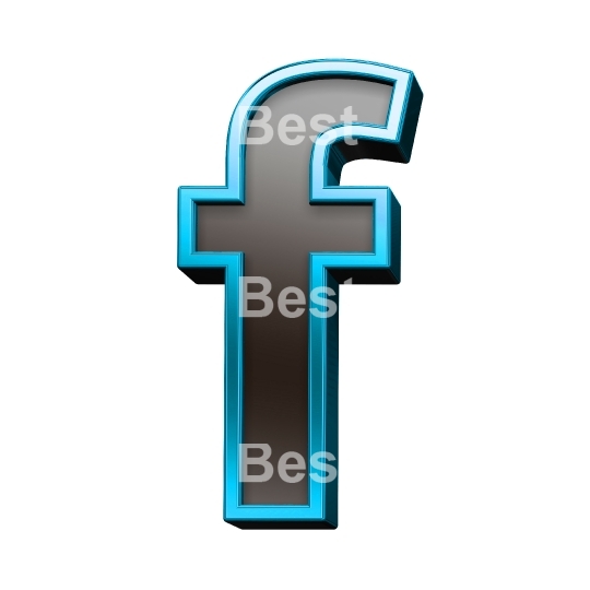 One lower case letter from black glass with blue frame alphabet set, isolated on white.