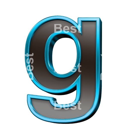 One lower case letter from black glass with blue frame alphabet set, isolated on white.