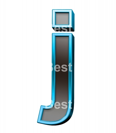 One lower case letter from black glass with blue frame alphabet set, isolated on white.