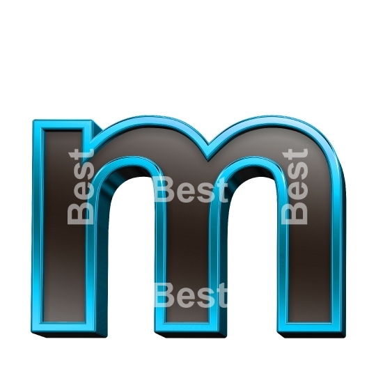 One lower case letter from black glass with blue frame alphabet set, isolated on white.