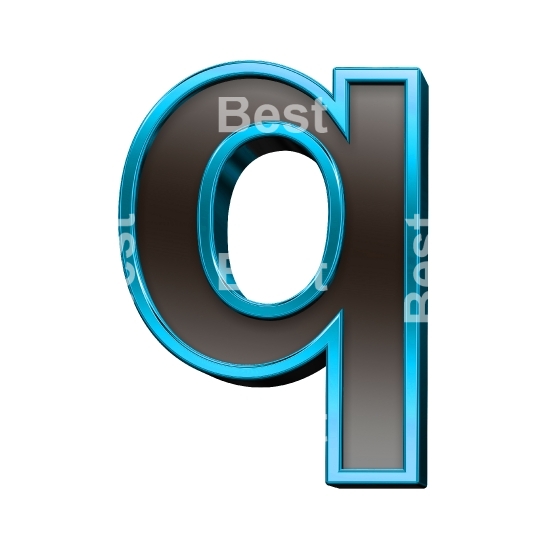 One lower case letter from black glass with blue frame alphabet set, isolated on white.