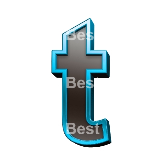 One lower case letter from black glass with blue frame alphabet set, isolated on white.