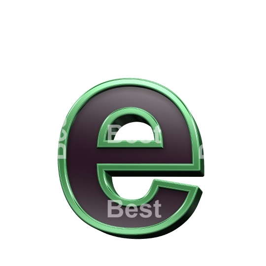 One lower case letter from black glass with green frame alphabet set, isolated on white. 