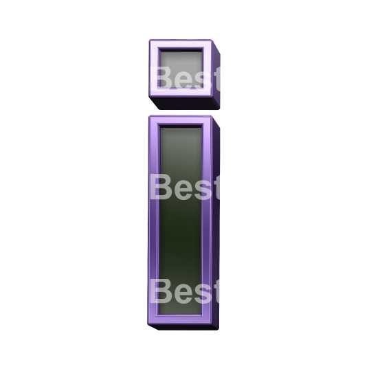 One lower case letter from black glass with purple frame alphabet set, isolated on white.