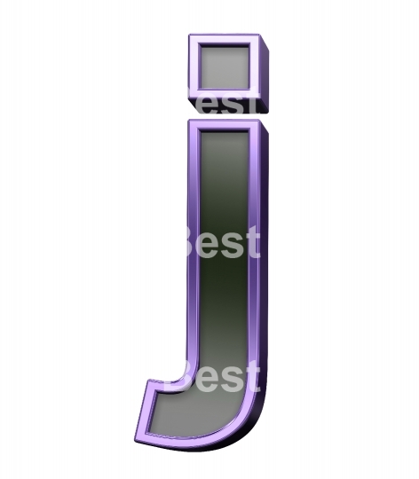 One lower case letter from black glass with purple frame alphabet set, isolated on white.